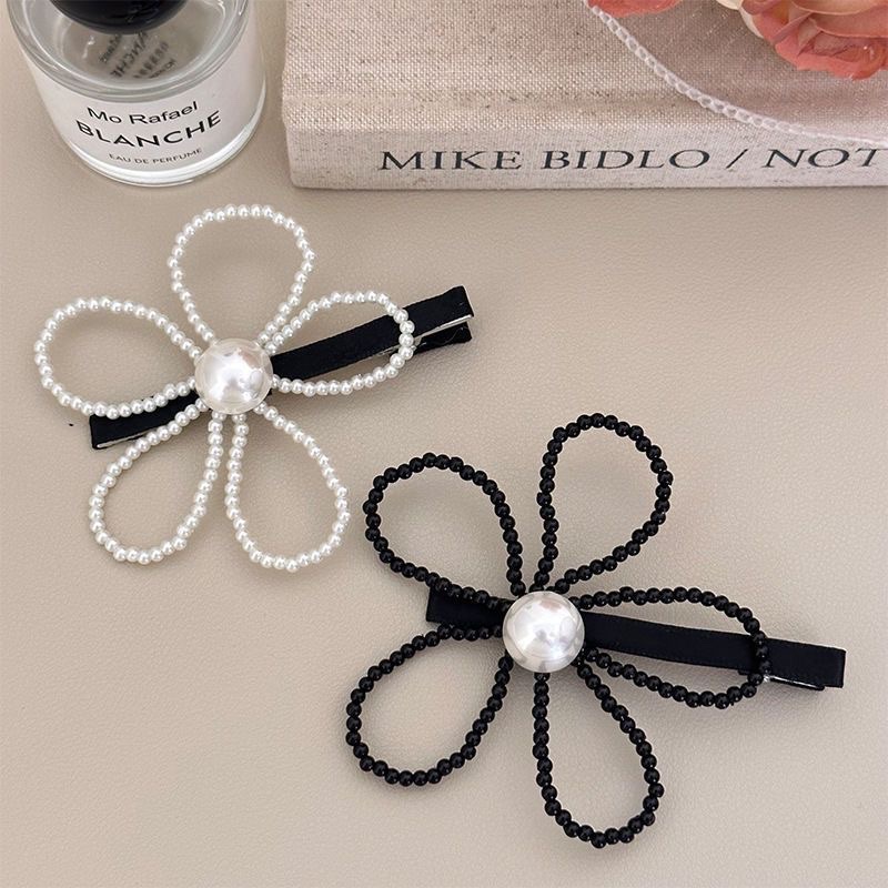 Pearl large flower black and white accessories, women's bangs clip, back head top clip, headwear and hair accessory, girl's side clip
