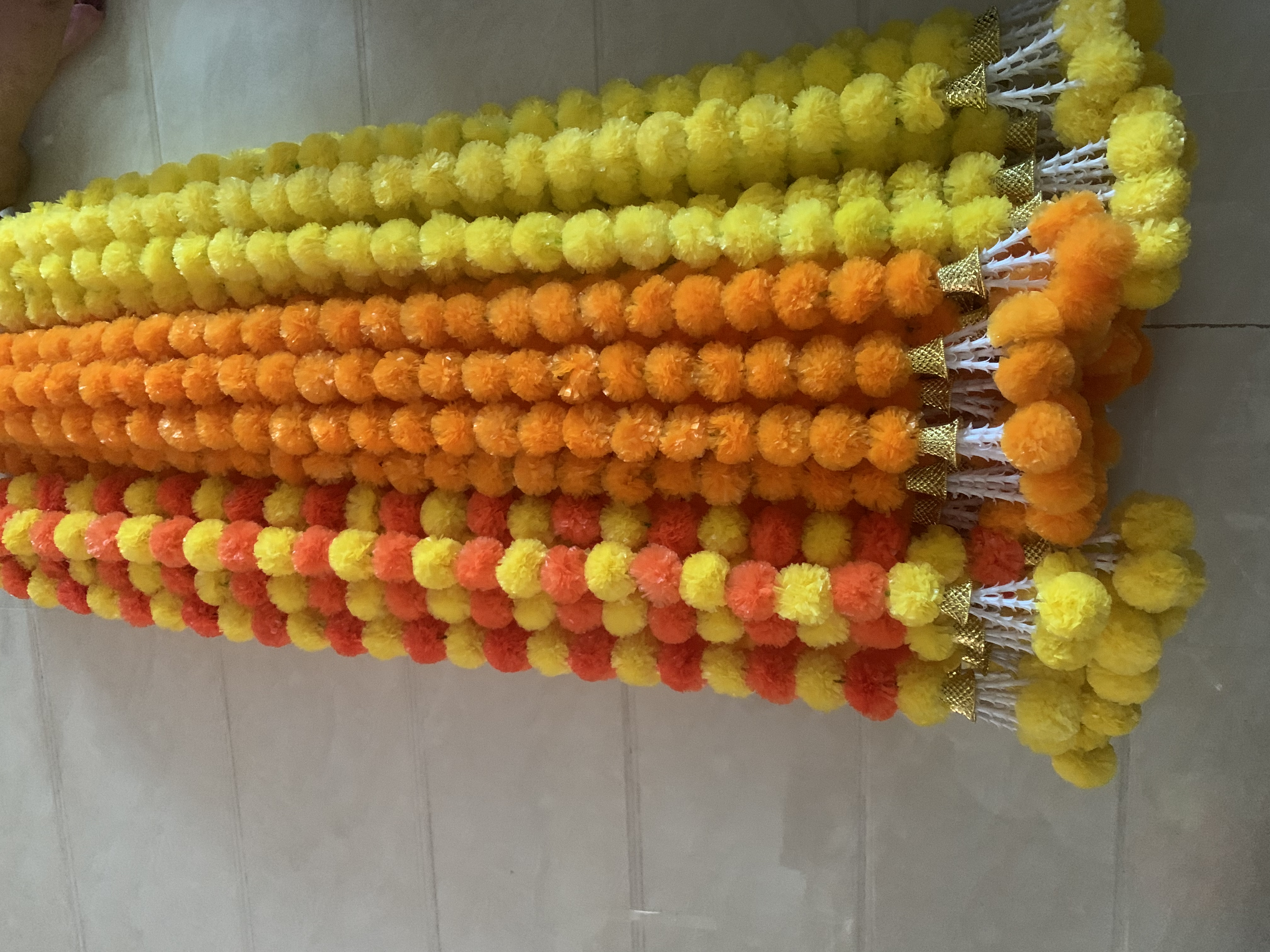 跨境印度婚庆万寿菊拉花墨西哥亡灵节万寿菊塑料仿真花斋戒节礼拜亡灵节排灯节万寿菊花环仿真花