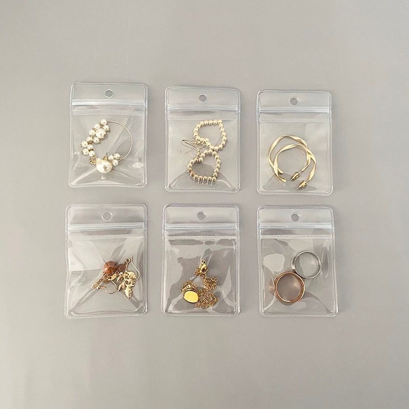 ins透明首饰收纳袋韩版简约可挂PVC密封收纳袋项链耳钉饰品防氧化白底实物图