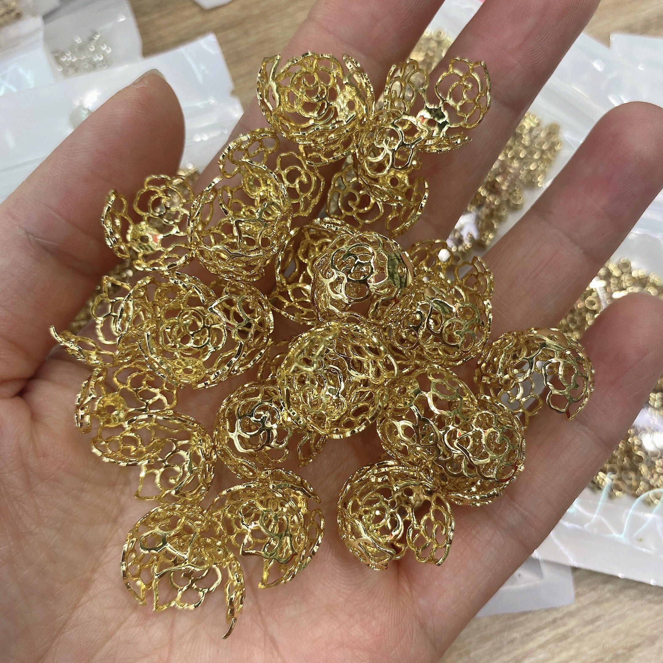 铜镀真金高保色16mm花托半托