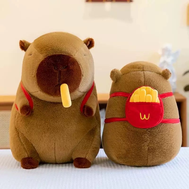 French fries, backpack, scarf, Kapibara doll, stretchable nasal capybara, plush toy doll, cute and ugly guinea pig Application Scenario