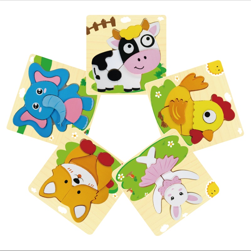 拼图儿童拼接卡通木质拼图DIY卡通动物拼图早教启蒙认知