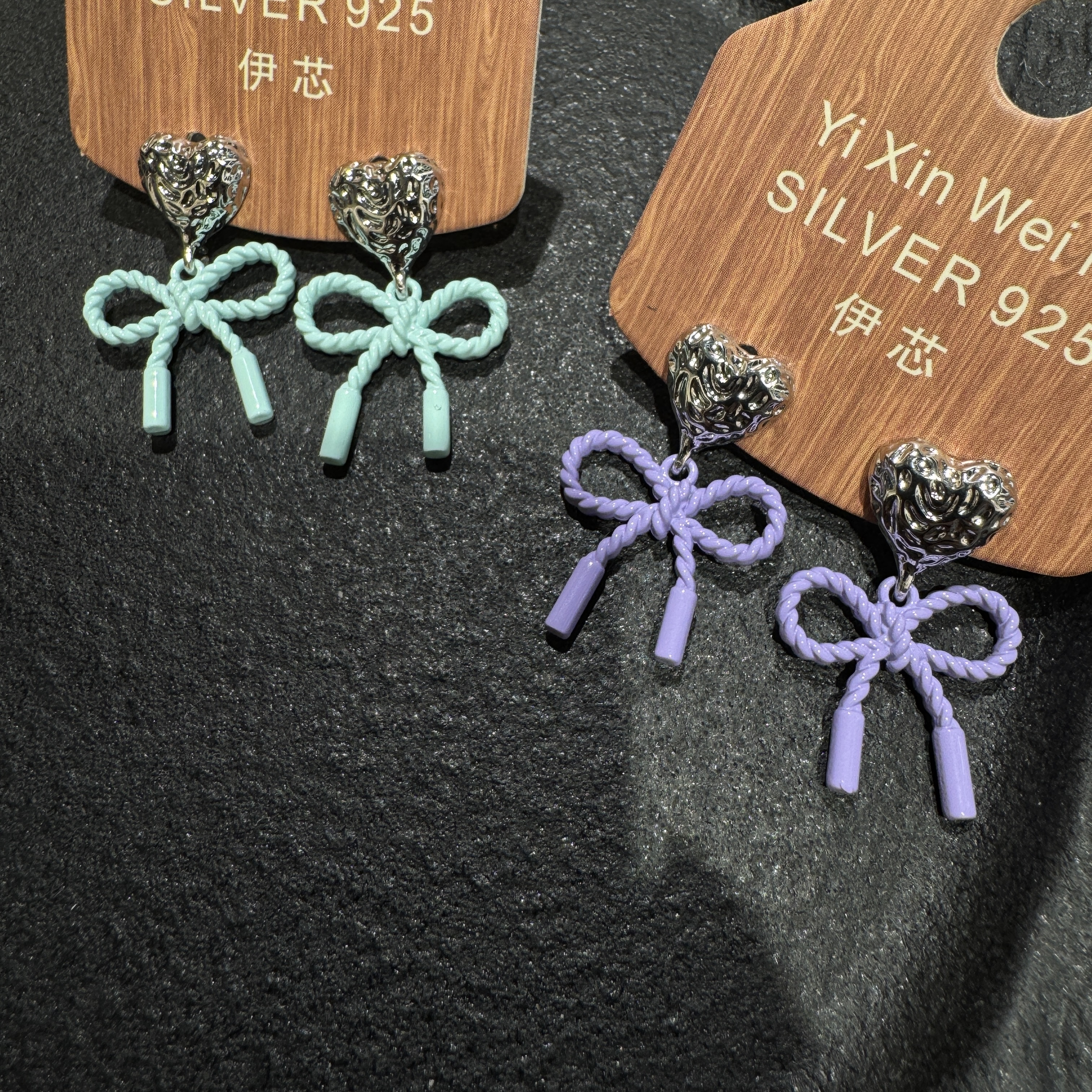 彩色蝴蝶结耳环银针