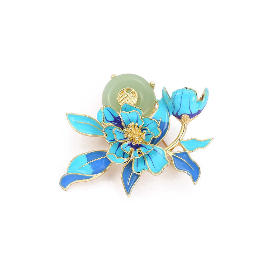 福玉牡丹花胸针高档中国风珐琅彩釉国潮旗袍汉服配饰精致胸针批发 详情图4