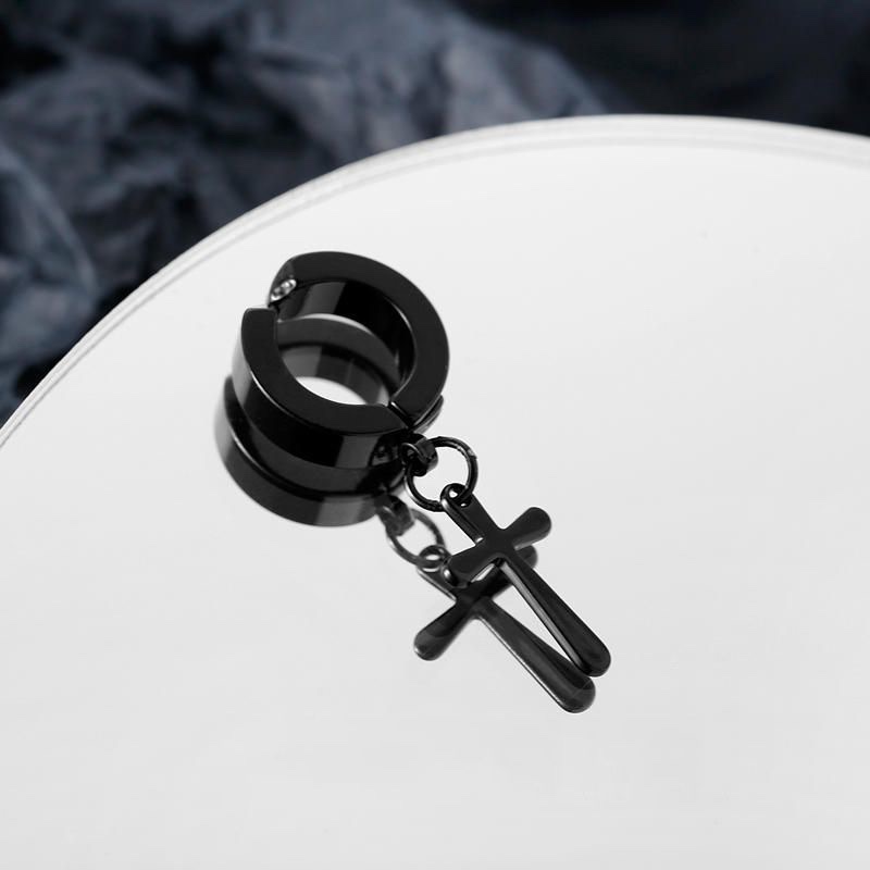 Cross ear clips, no ear piercings, men's cold style, men's single ear studs, trendy men's earrings, personalized and fashionable earrings, stainless steel ear studs, earrings, titanium steel ear studs, ear studs Item Picture