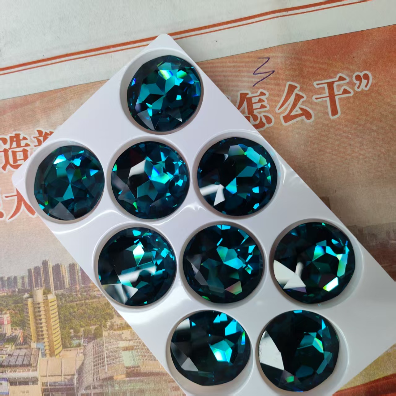 跨境热销K9 27mm宝石花钻diy饰品尖底异形水晶玻璃钻批发圆形钻 详情图4
