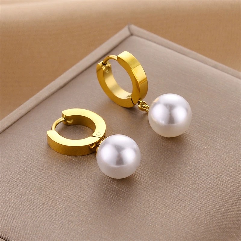High-quality titanium steel ear studs, stainless steel pearl ear studs, accessories, earrings, simple and fashionable earrings, anti-allergy ear studs, personalized and trendy earrings detail image 1