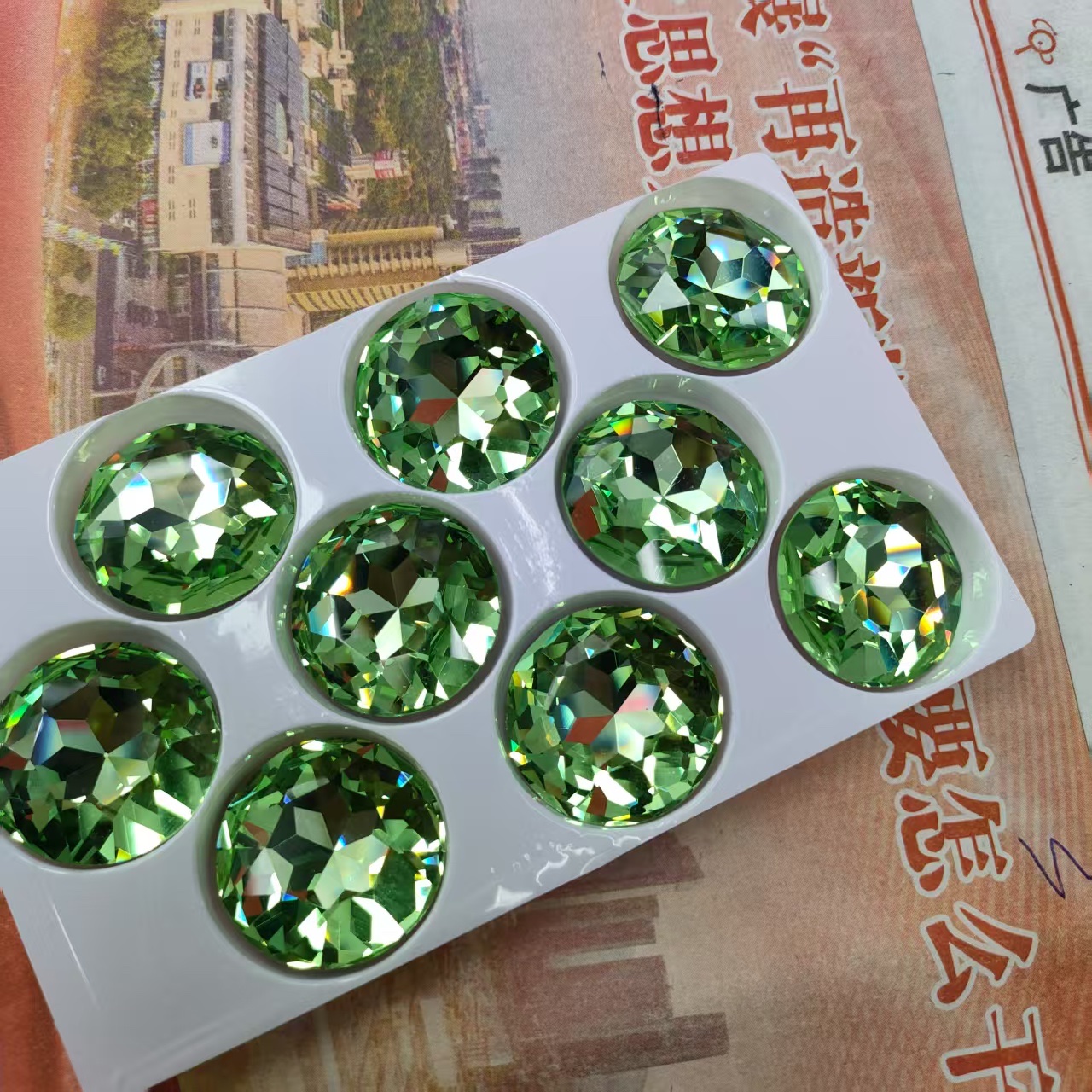 跨境热销K9 27mm宝石花钻diy饰品尖底异形水晶玻璃钻批发圆形钻 细节图