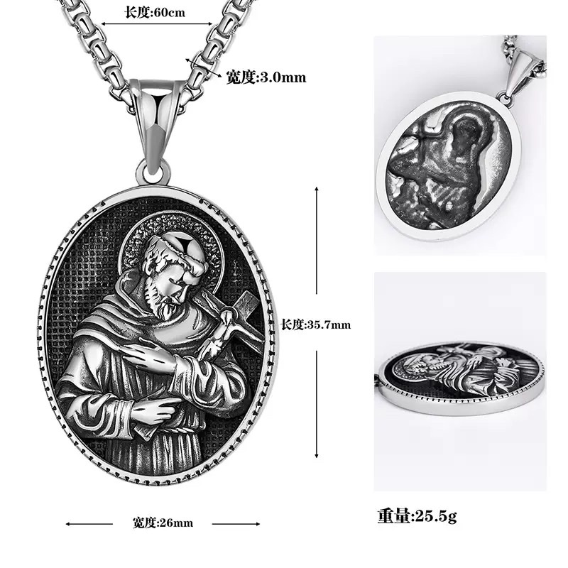Wholesale of foreign trade jewelry, titanium steel retro figure oval pendant, pendant necklace, punk jewelry necklace