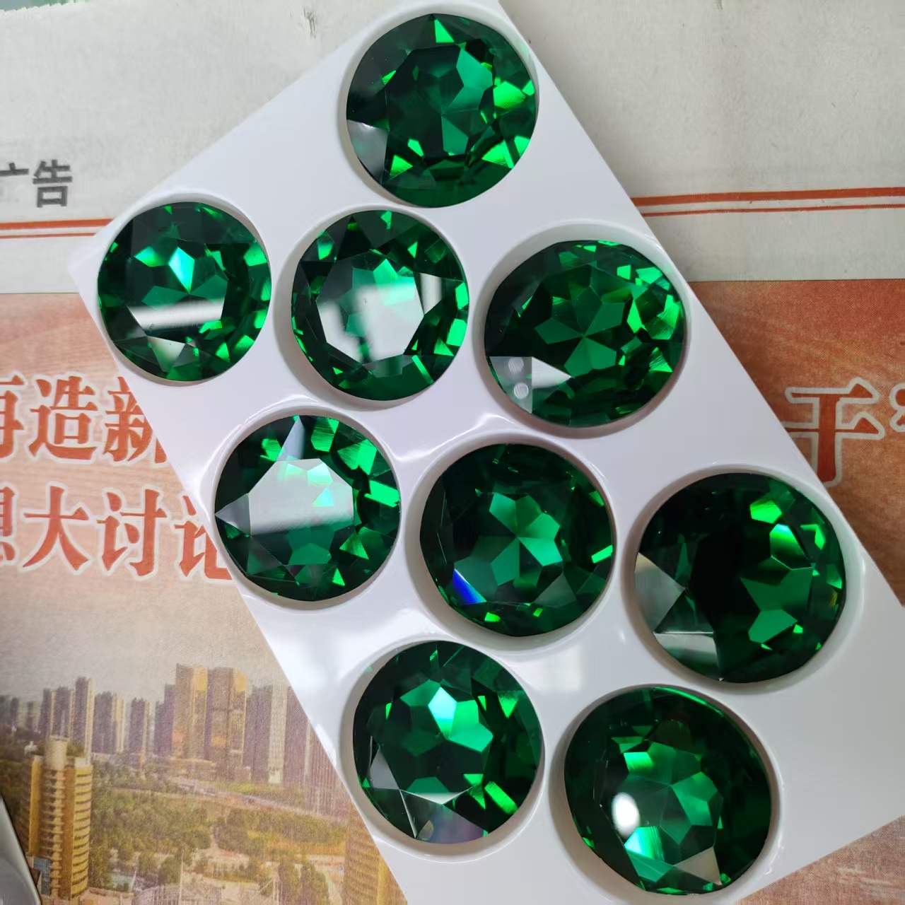 跨境热销K9 27mm宝石花钻diy饰品尖底异形水晶玻璃钻批发圆形钻 产品图