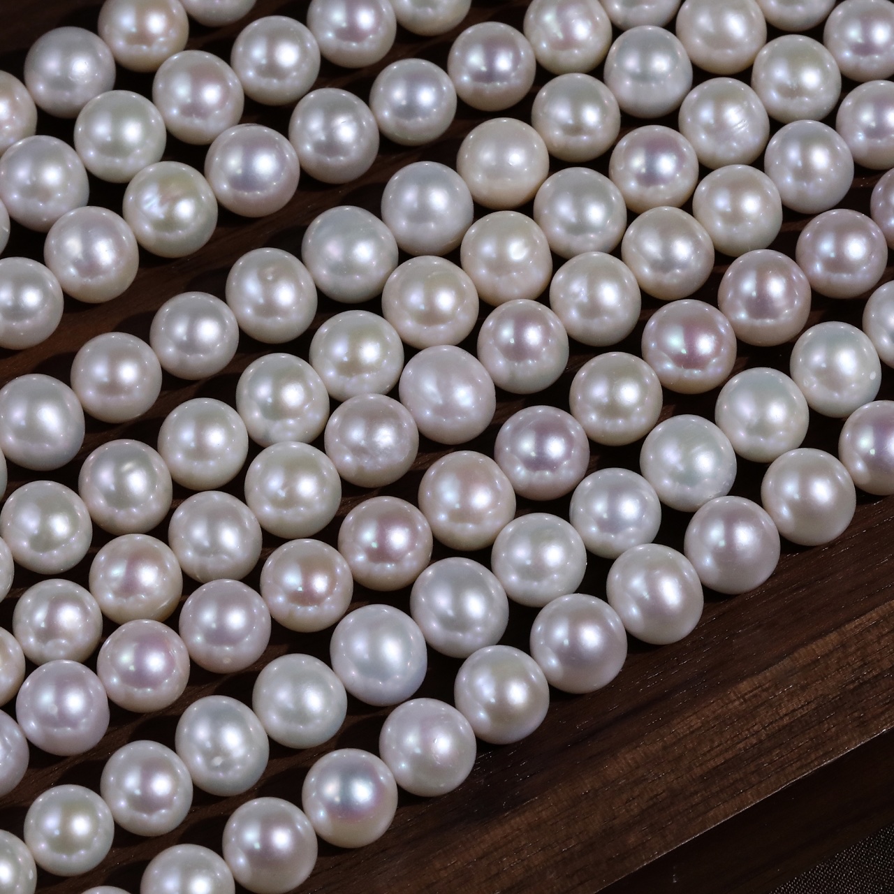 9-10天然淡水近圆强光珍珠项链表皮干净毛衣链材料半成品串珠批发详情图6