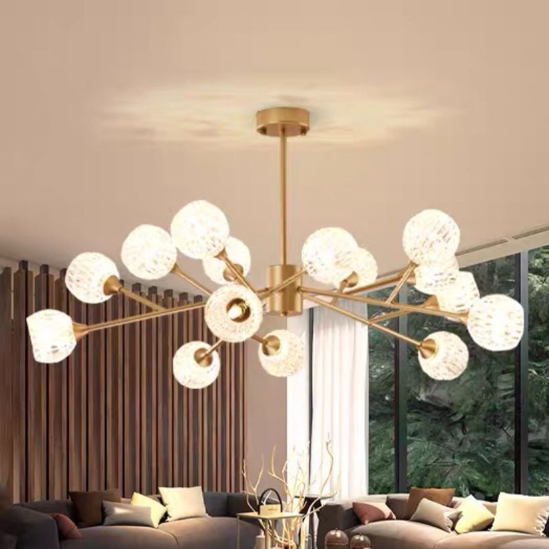 Postmodern living room chandelier in copper color, light luxury and simple Nordic style, bedroom crystal lamp and molecular lamp, grand price negotiable details Picture