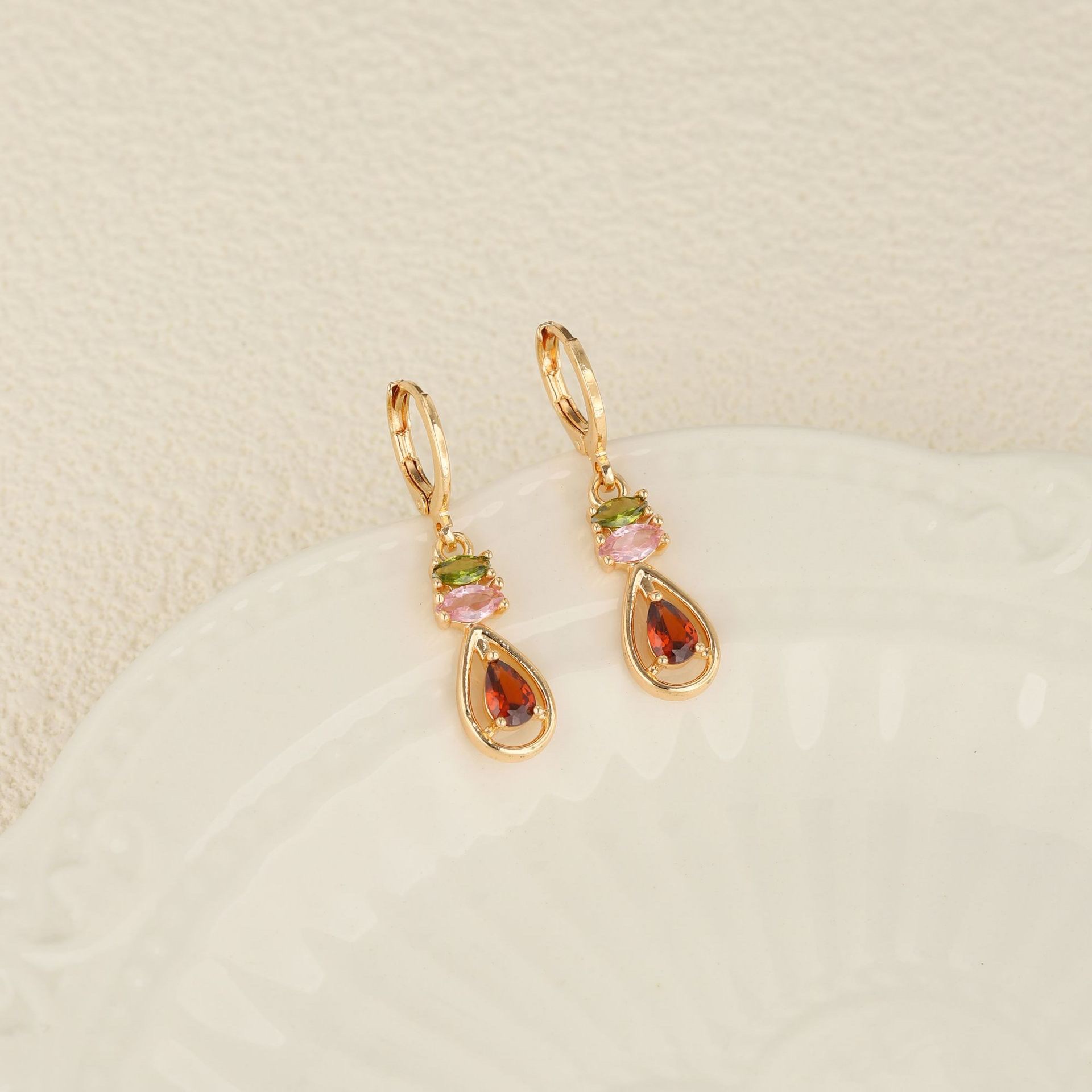 跨境新品镂空水滴锆石耳环墨西哥时尚水滴彩钻椭圆形宝石耳环耳坠饰品耳饰耳环高级感时尚首饰