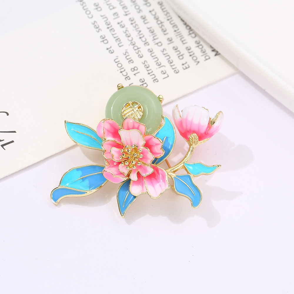 福玉牡丹花胸针高档中国风珐琅彩釉国潮旗袍汉服配饰精致胸针批发 详情图1