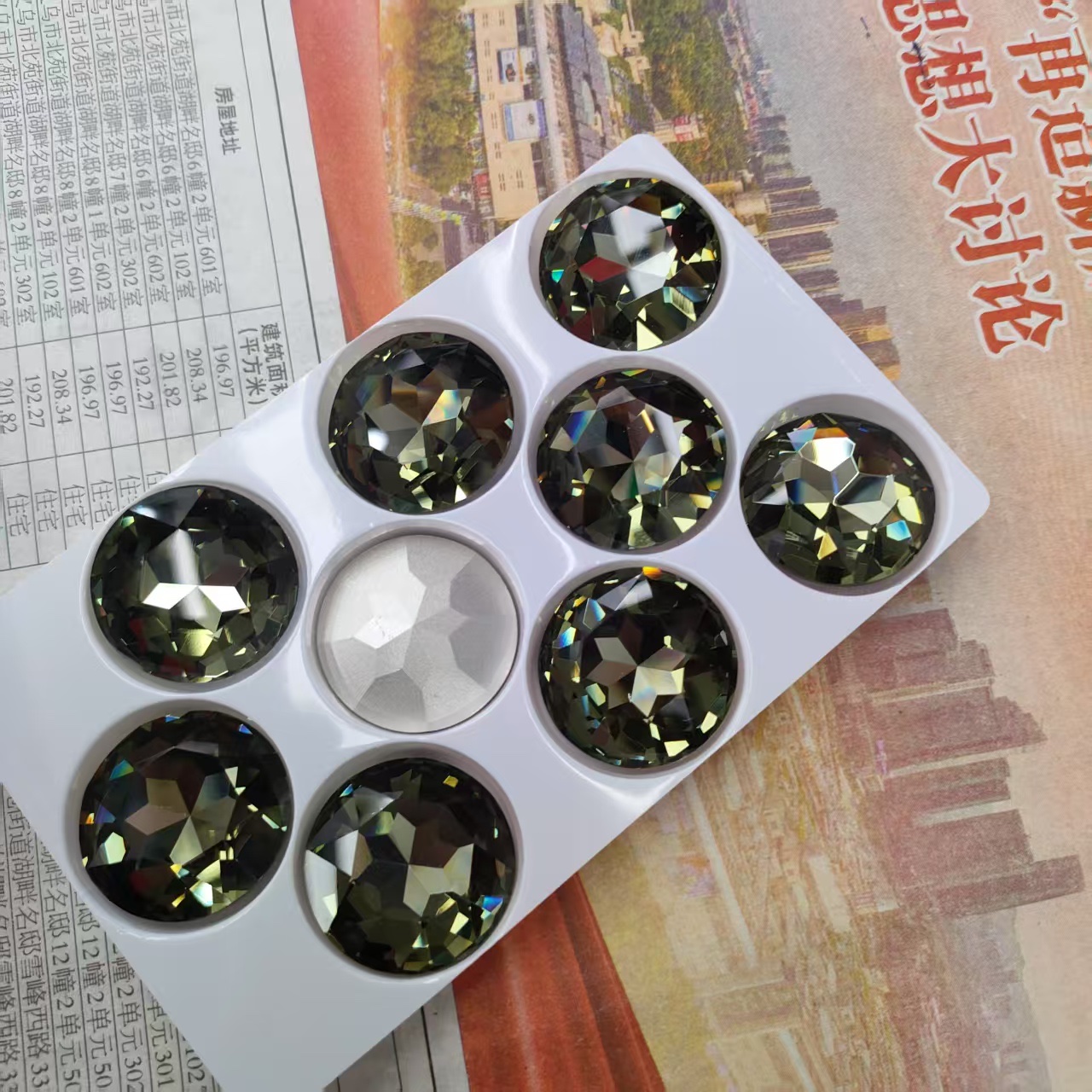 跨境热销K9 27mm宝石花钻diy饰品尖底异形水晶玻璃钻批发圆形钻 详情图6