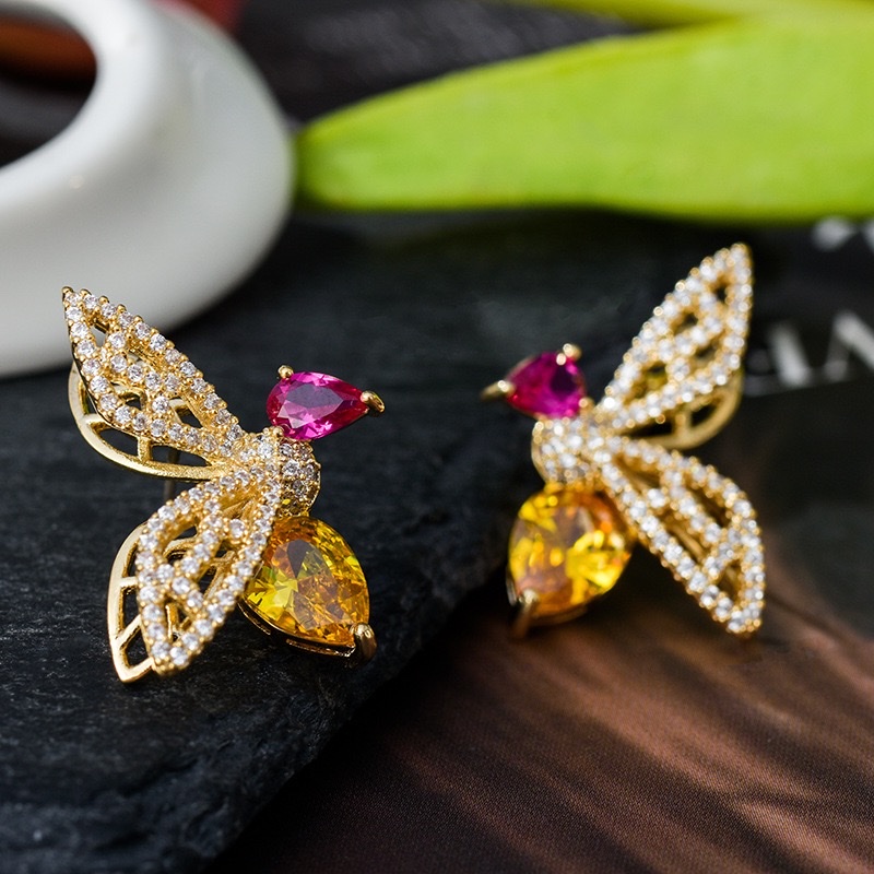 动物蜜蜂耳钉耳环锆石流行时尚耳饰品厂家批发s925银针首饰奢华饰品耳饰耳环