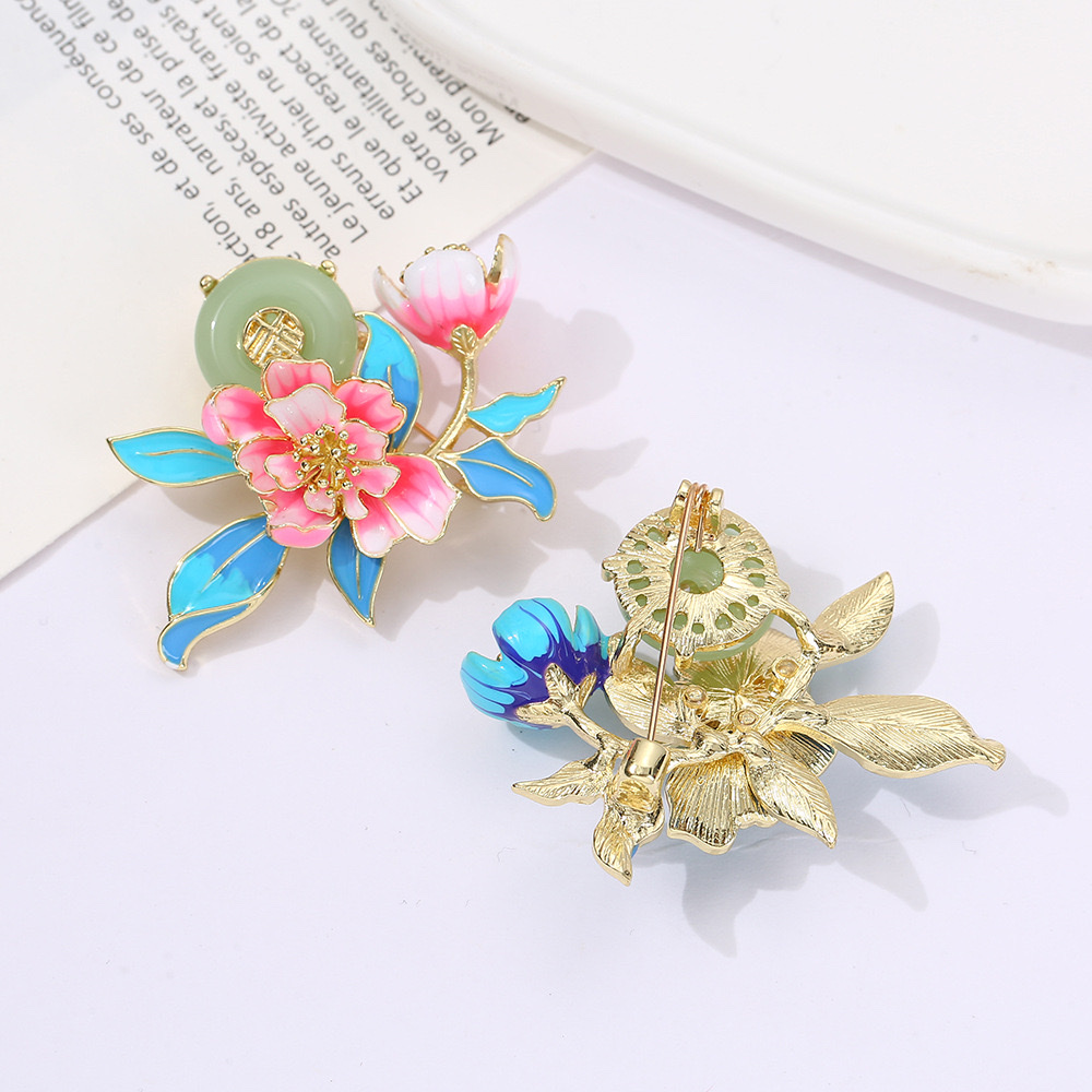 福玉牡丹花胸针高档中国风珐琅彩釉国潮旗袍汉服配饰精致胸针批发 详情图3