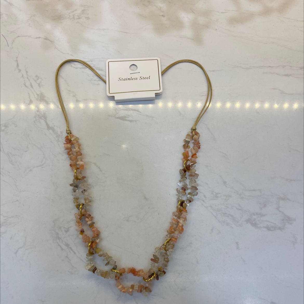 Stainless steel natural stone beaded necklace, a special necklace details Picture