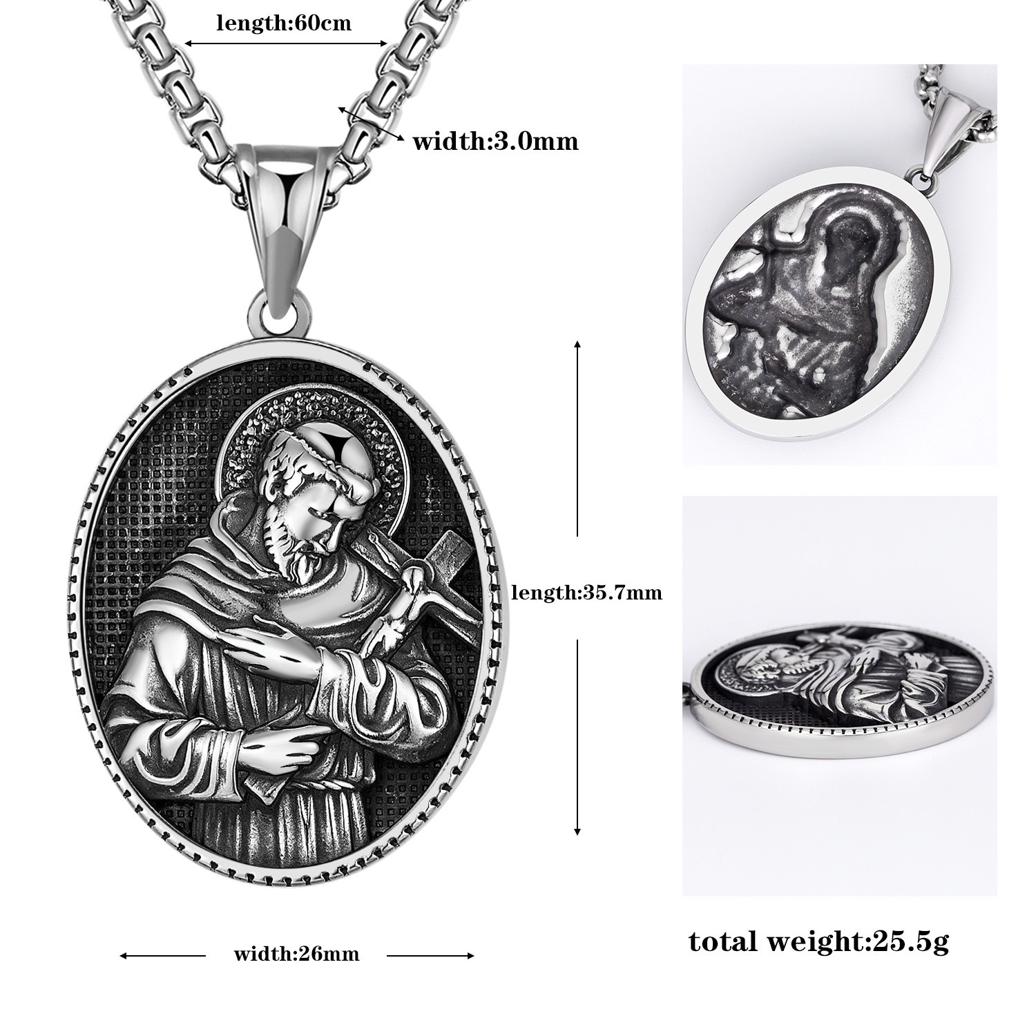 Wholesale of foreign trade jewelry, titanium steel retro figure oval pendant, pendant necklace, punk jewelry necklace Specification drawing