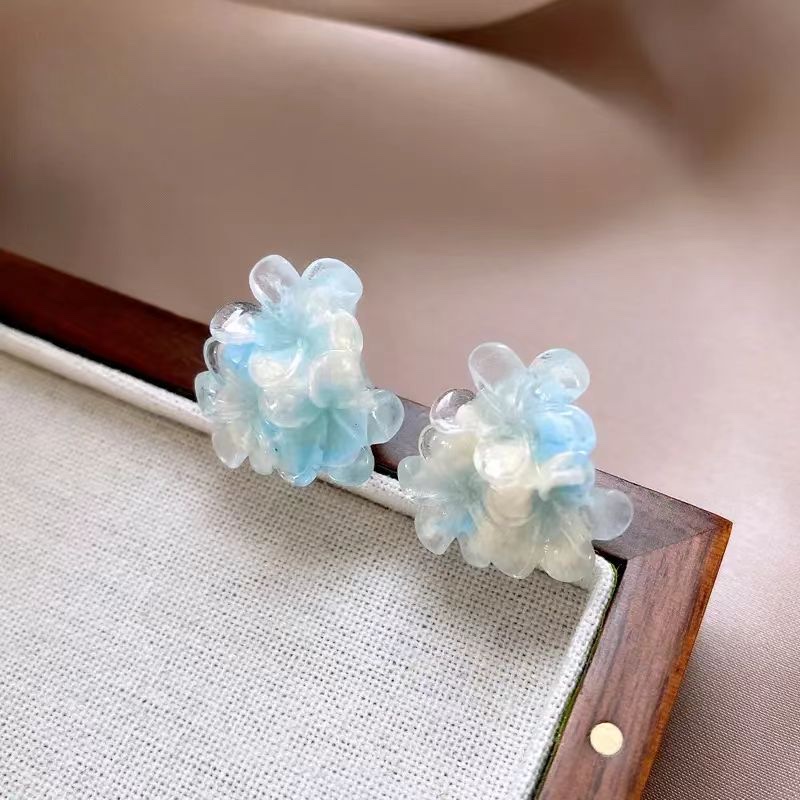奶油蓝色晕染花朵925银耳钉韩国ins甜美少女蚊香盘耳夹耳饰细节图