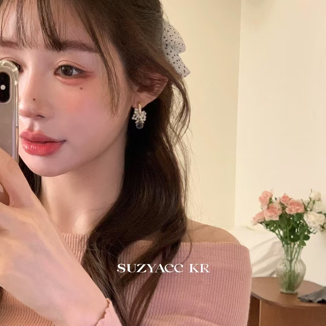 茉郦 温柔珍珠串珠水晶耳环2025新款爆款轻奢气质高级感耳钉#耳钉详情图2