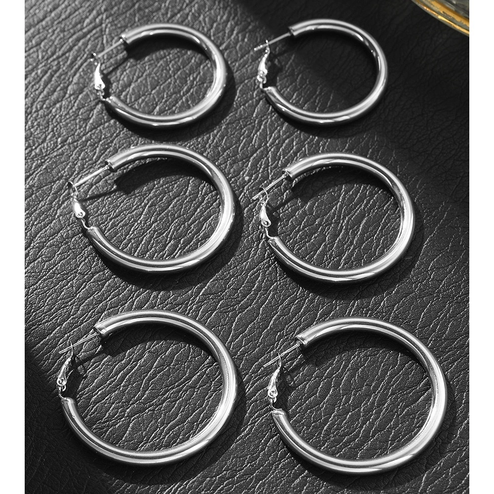 Korean Internet celebrity large earrings, stainless steel fashionable and cold style Instagram simple earrings, women's grand circle earrings detail image 5