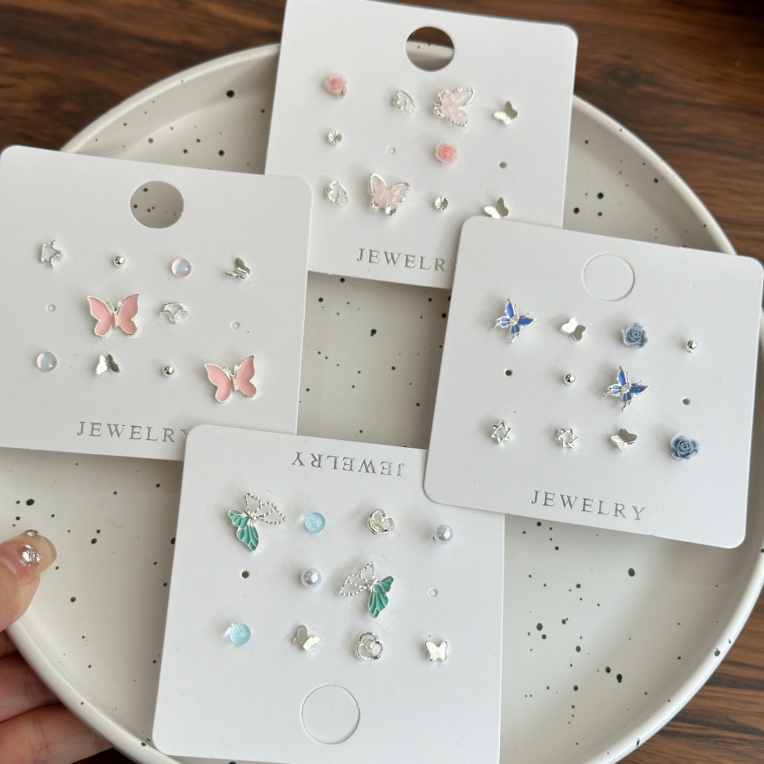 甜美可爱银针小巧精致耳钉小众设计新款套装ins清新蝴蝶耳饰耳可爱耳钉耳环饰品玫瑰金耳钉耳饰耳环钛钢耳钉耳环耳饰耳环钛钢耳详情图3