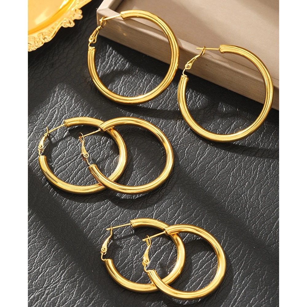 Korean Internet celebrity large earrings, stainless steel fashionable and cold style Instagram simple earrings, women's grand circle earrings detail image 6