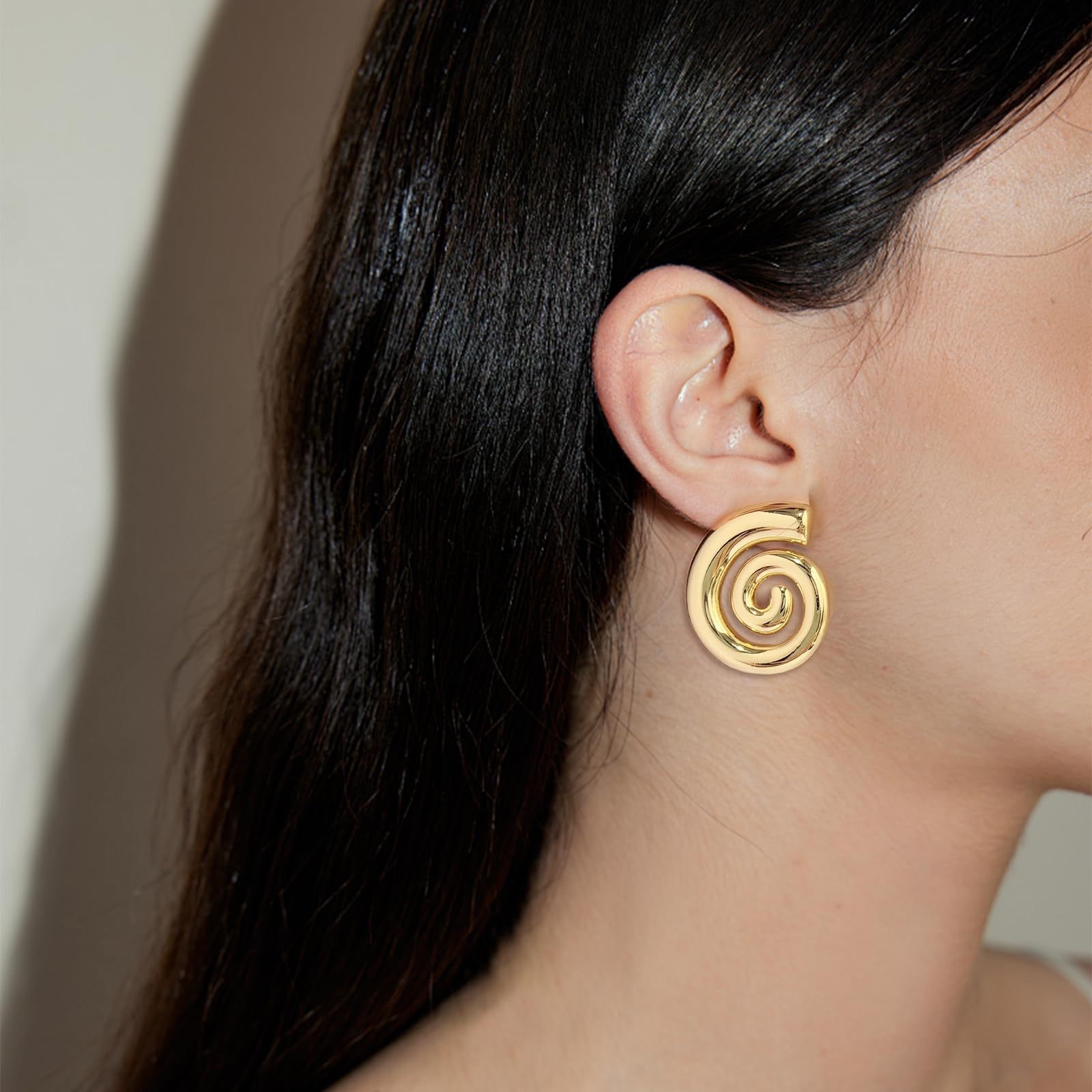 黄铜真金电镀 欧美跨境 宣言耳环女式螺旋粗复古耳钉耳坠 时尚贝壳款式高级感爆款耳环批发饰品精选百搭沙滩海洋风耳饰详情图2