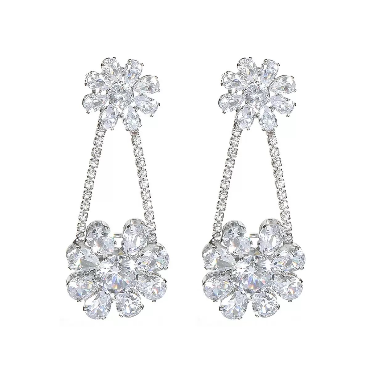 Fashionable and versatile geometric hollowed-out sparkling rhinestone earrings, high-end luxurious flower-shaped earrings and earrings for women Item Picture