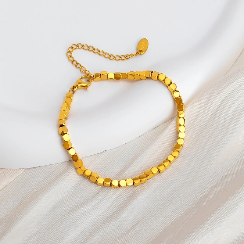 A few pieces of broken silver bracelets, women's dance beads, 18k gold small square bracelets, titanium steel, non-fading, ins light luxury style, high-end stainless steel jewelry detail image 2