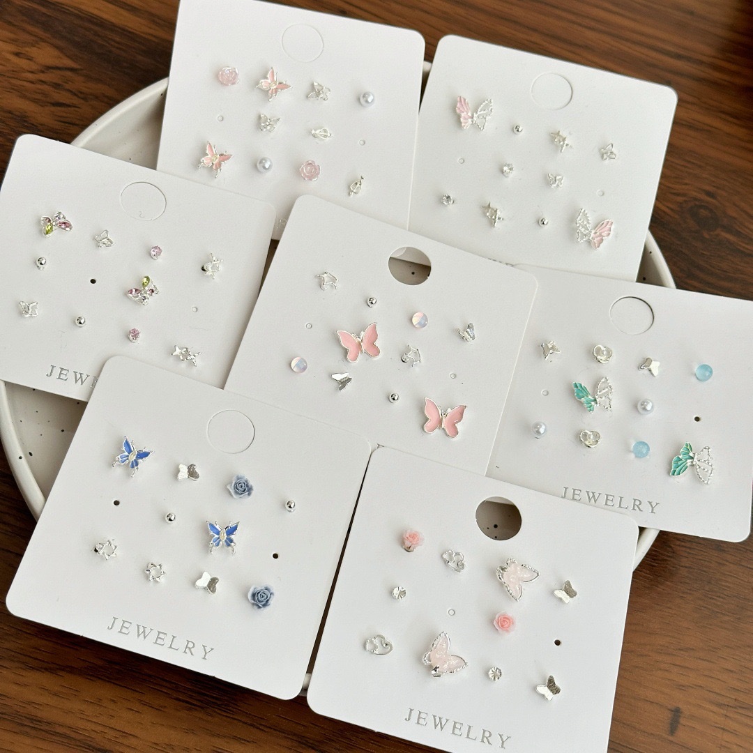 甜美可爱银针小巧精致耳钉小众设计新款套装ins清新蝴蝶耳饰耳可爱耳钉耳环饰品玫瑰金耳钉耳饰耳环钛钢耳钉耳环耳饰耳环钛钢耳详情图2