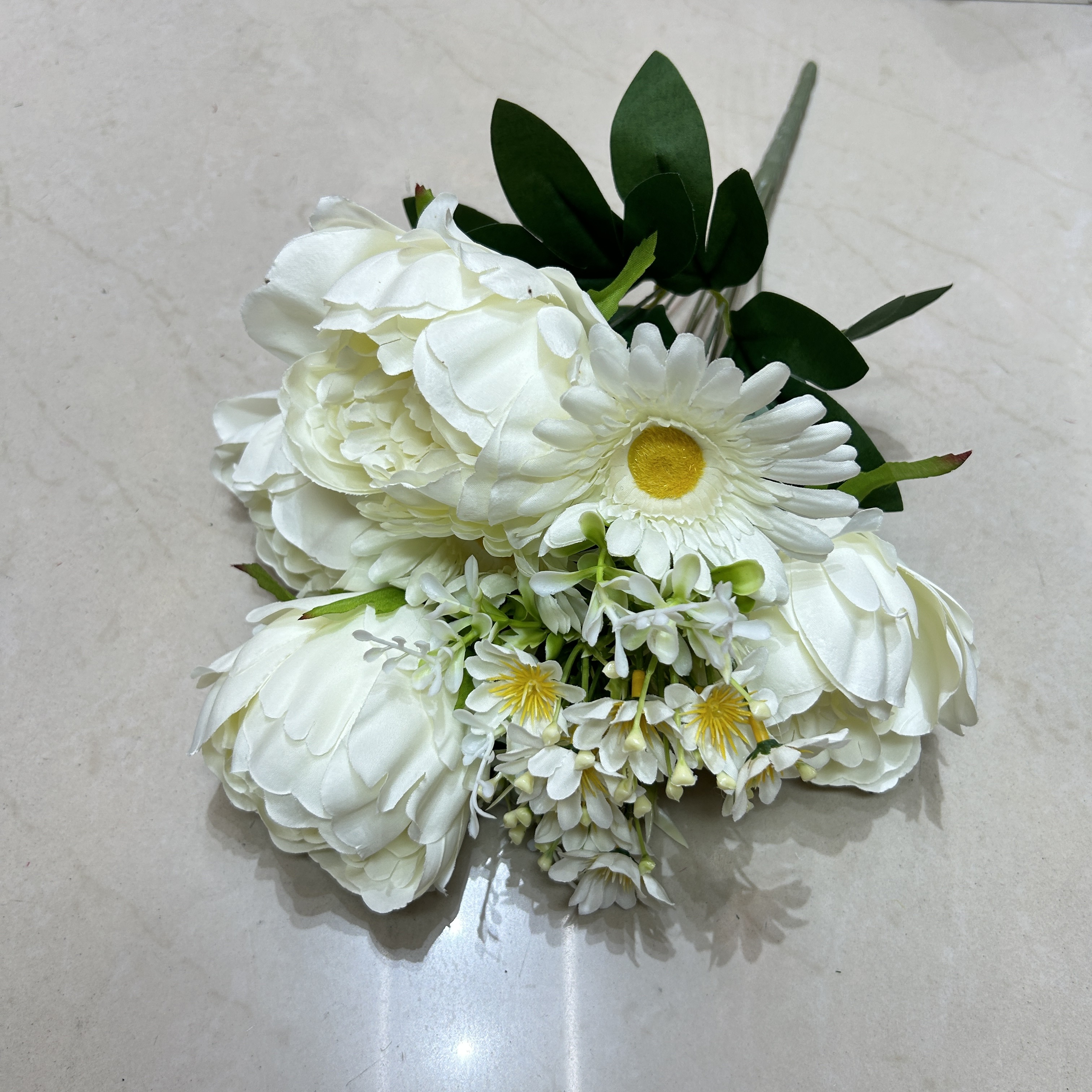 仿真花牡丹玫瑰组合把束布艺装饰花束客厅装饰月季花花瓶插花艺术工艺品假花壁挂仿真植物手工花