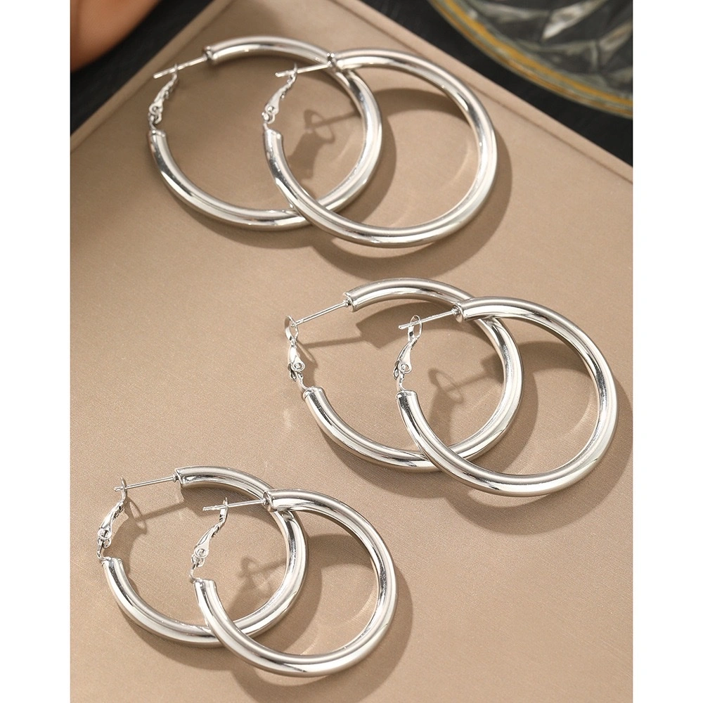 Korean Internet celebrity large earrings, stainless steel fashionable and cold style Instagram simple earrings, women's grand circle earrings detail image 7