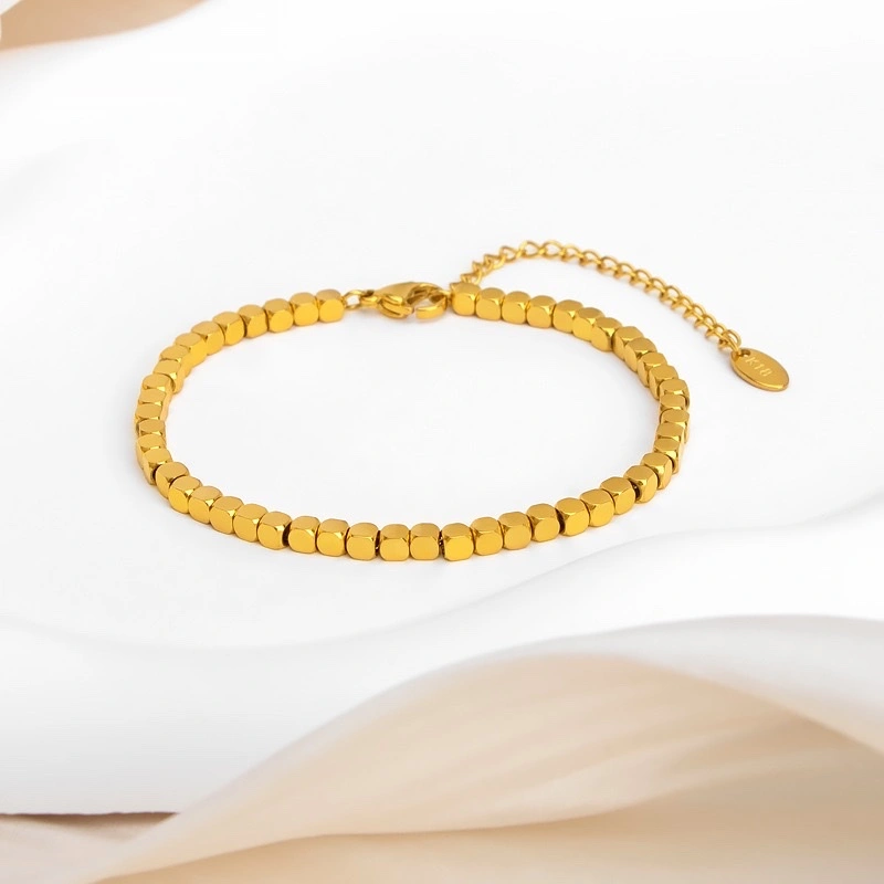 A few pieces of broken silver bracelets, women's dance beads, 18k gold small square bracelets, titanium steel, non-fading, ins light luxury style, high-end stainless steel jewelry detail image 4