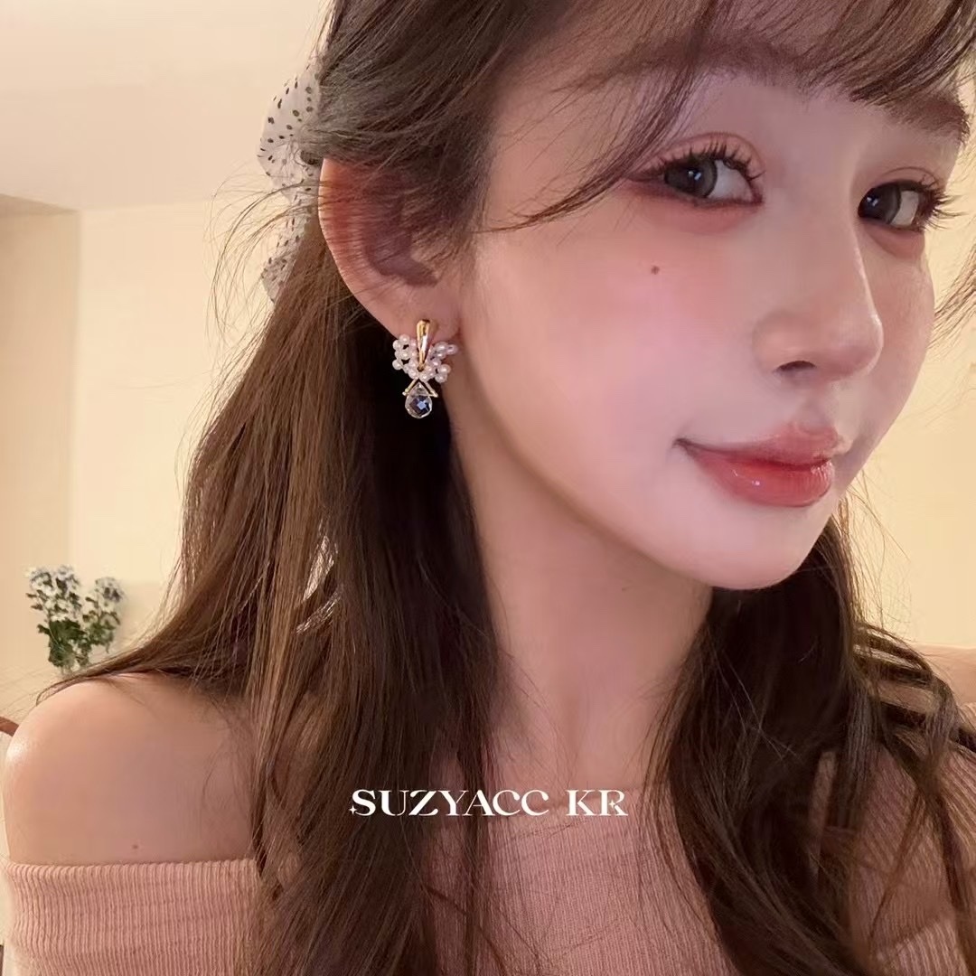 茉郦 温柔珍珠串珠水晶耳环2025新款爆款轻奢气质高级感耳钉#耳钉细节图