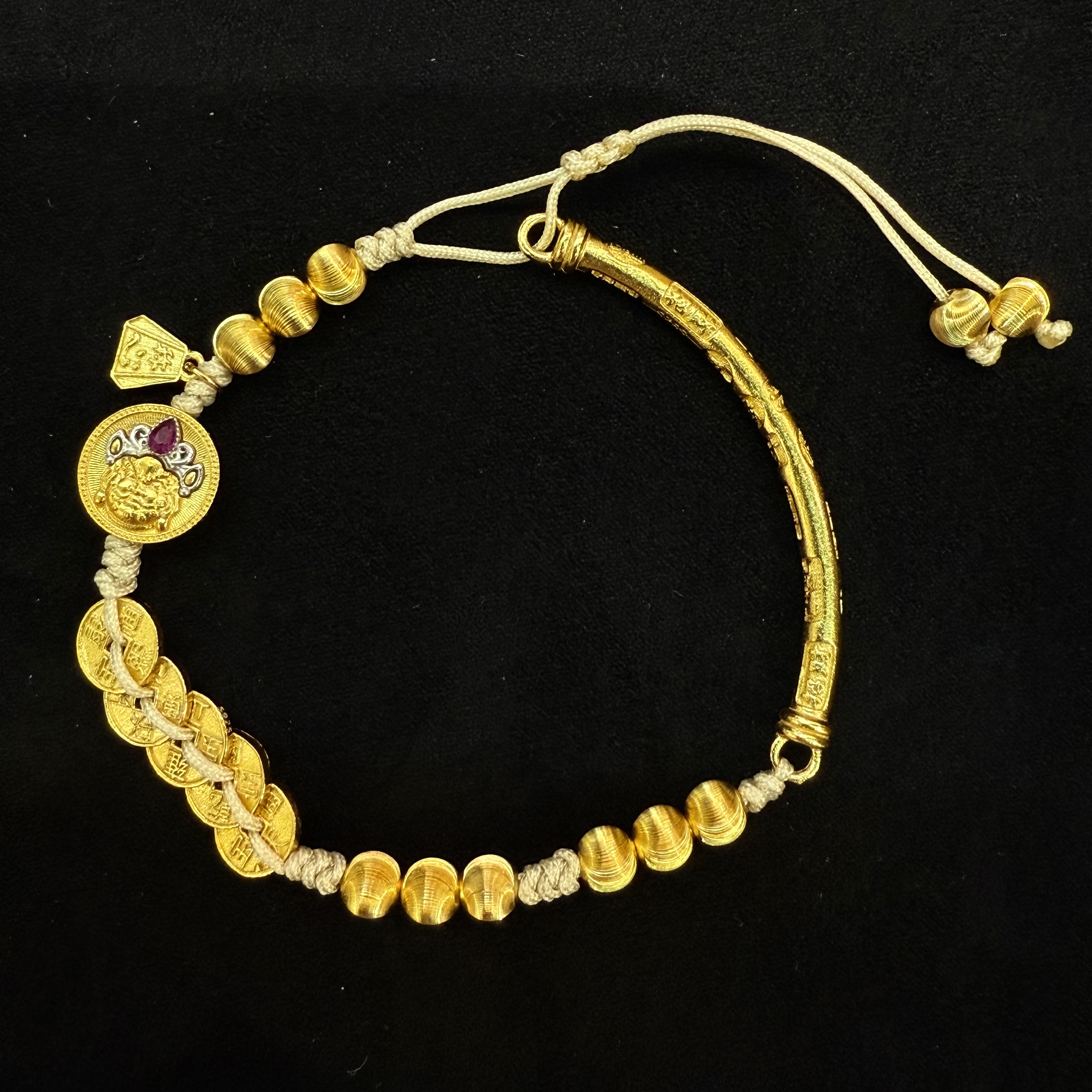 S925银半镯五帝钱招财手链