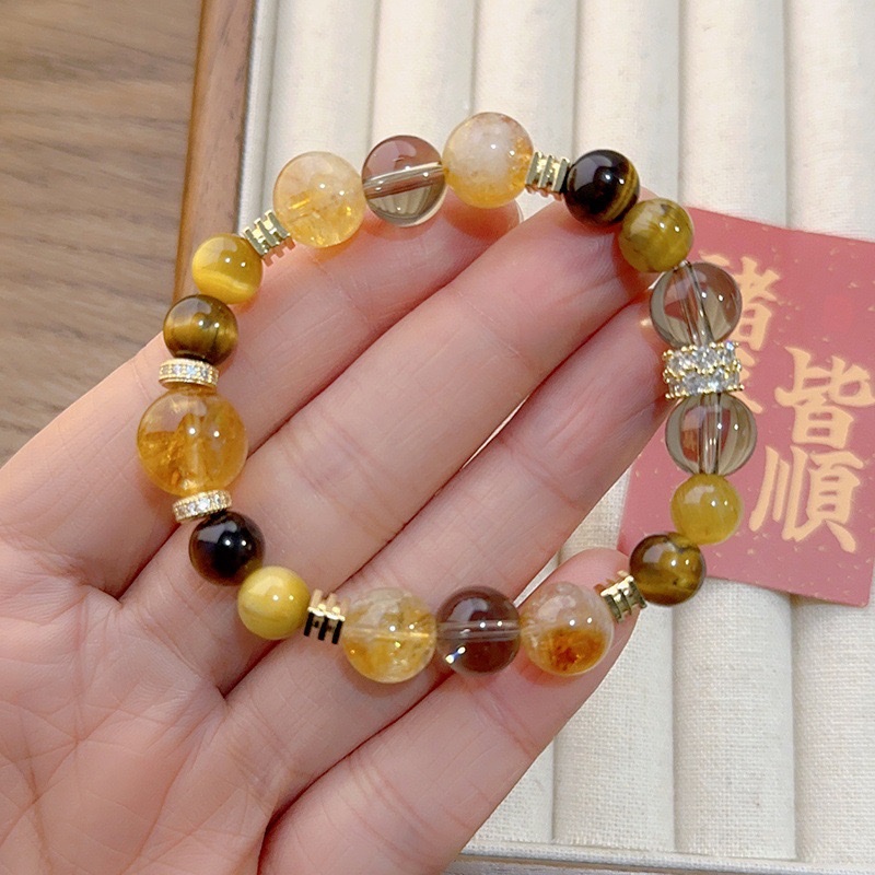 天然黄塔晶虎眼石茶晶手链黄水晶手串女高级感直播爆款手链细节图