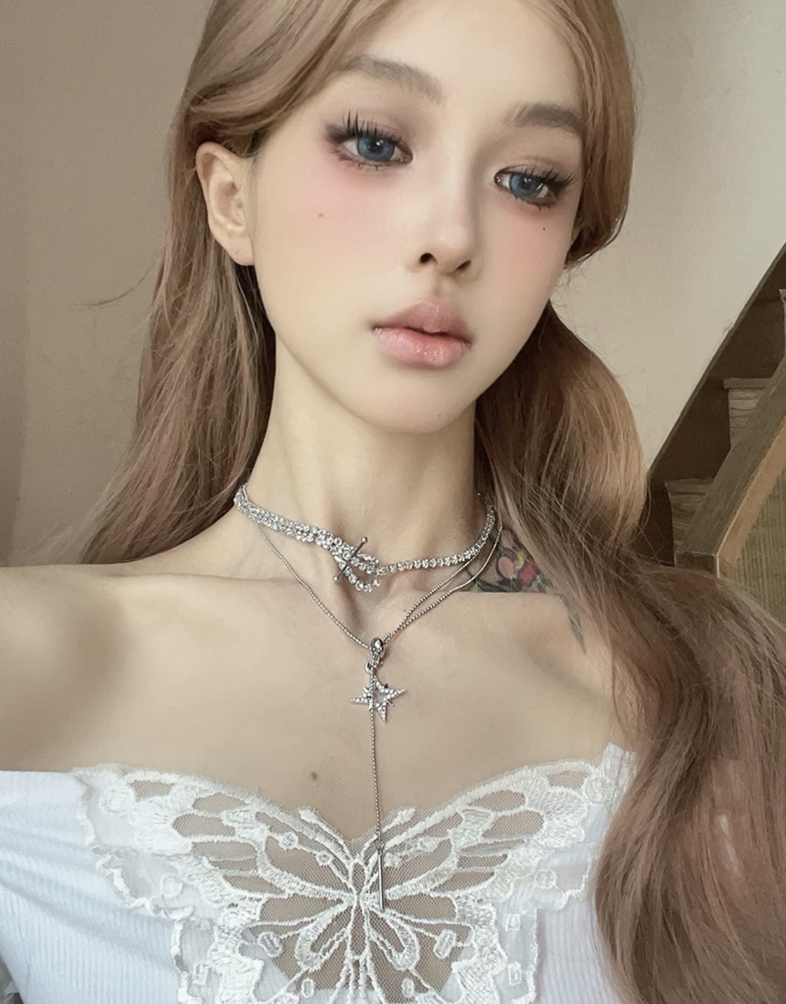 轻奢高级感重工双层镶钻星芒项链女甜酷风小众短款颈链锁骨链产品图