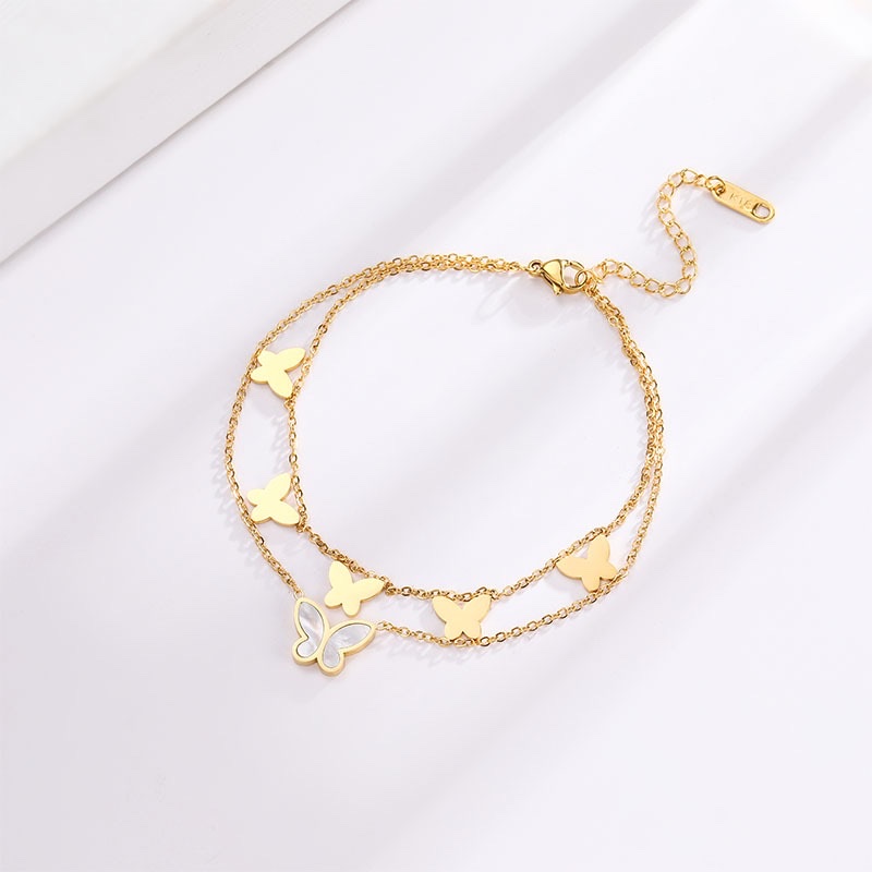 韩版简约白贝蝴蝶双层钛钢脚链女精致高级感轻奢百搭网红ins配饰不锈钢饰品
细节图