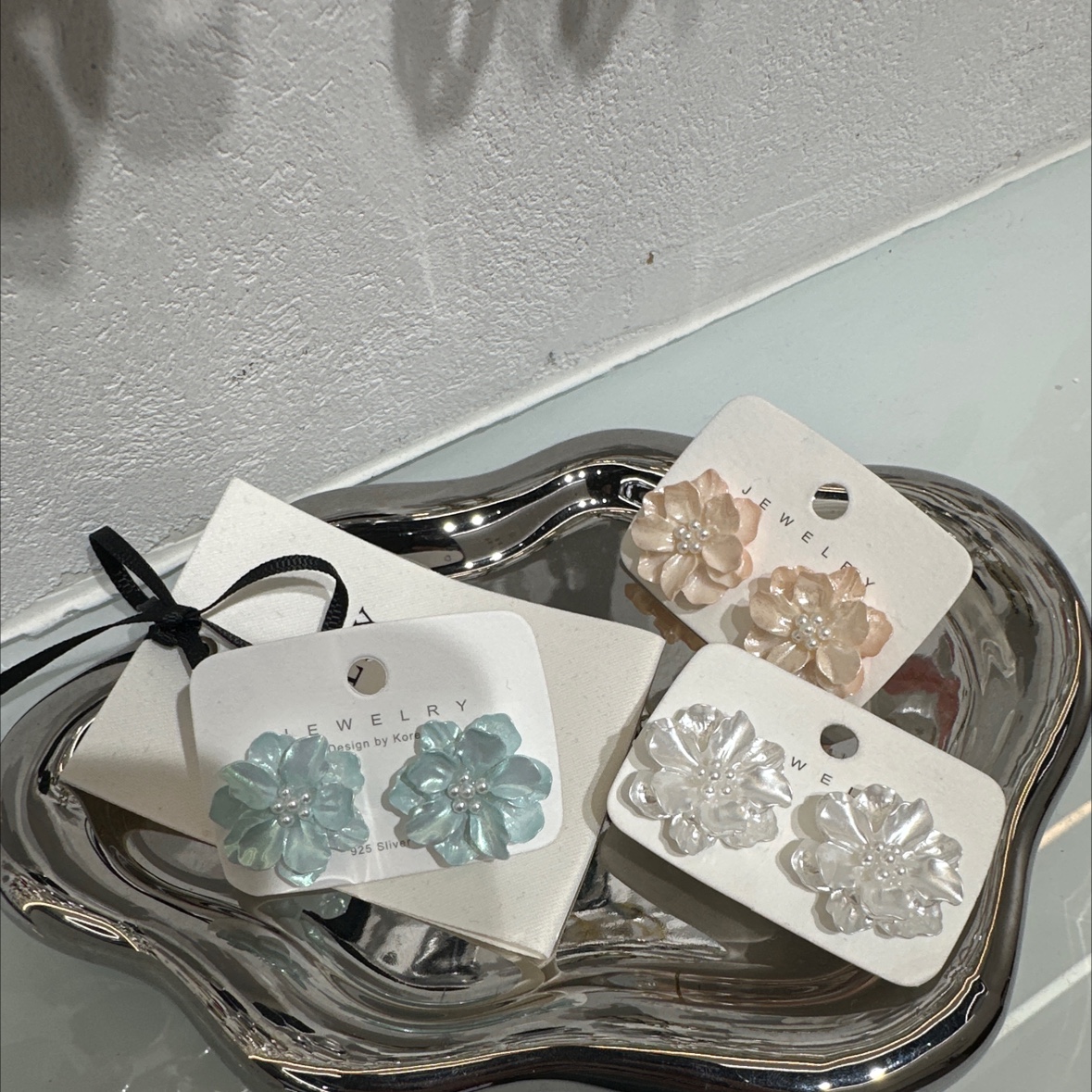 韩国高级流行冰川蓝百搭百合花耳钉生日女友礼物耳钉