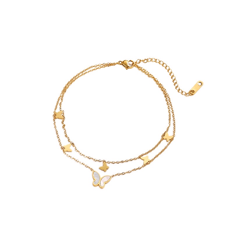 韩版简约白贝蝴蝶双层钛钢脚链女精致高级感轻奢百搭网红ins配饰不锈钢饰品
白底实物图