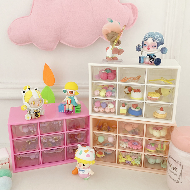 九宫格防尘抽屉式九宫格化妆品收纳学生收纳盒白色首饰九宫格少女风格详情图1