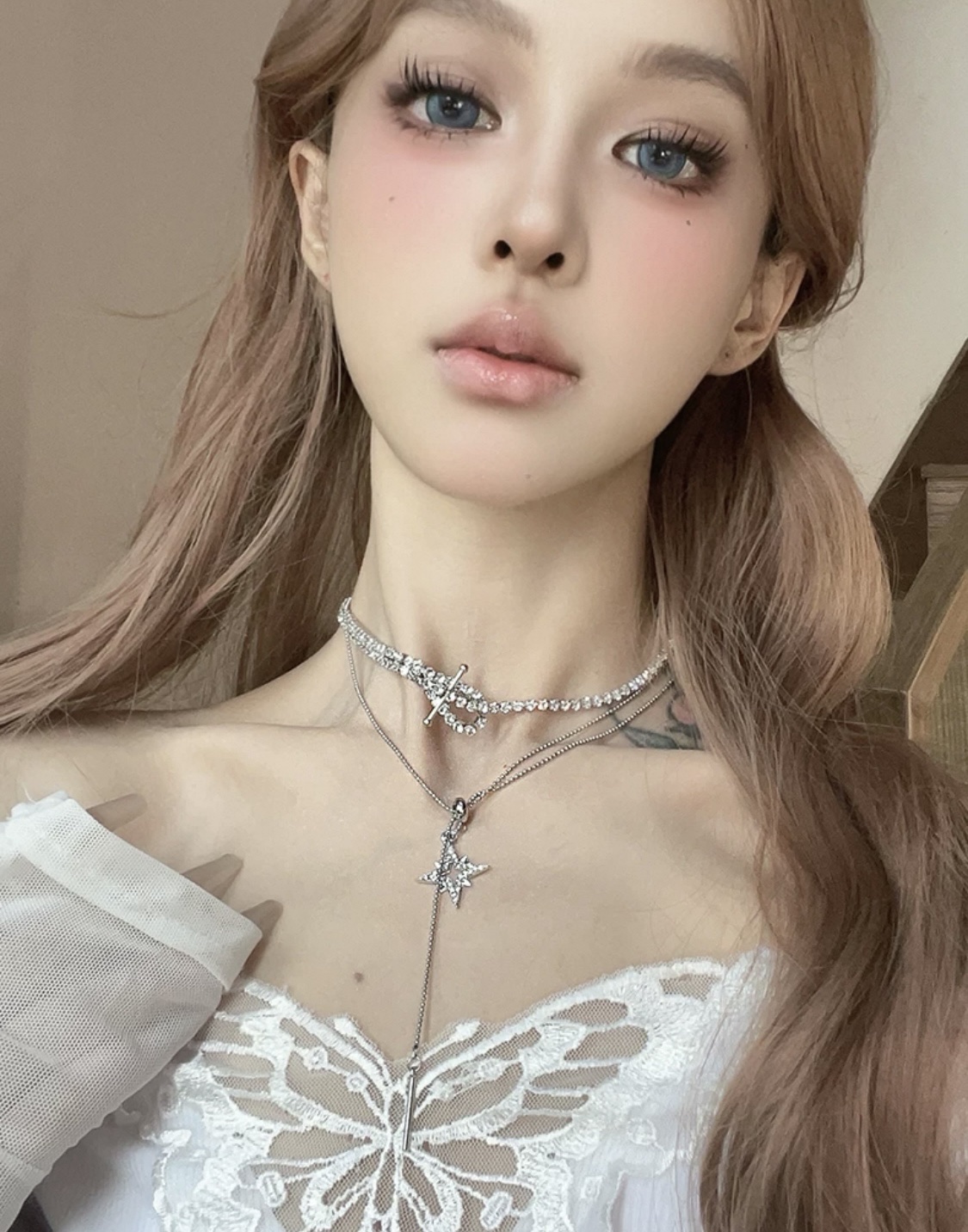 轻奢高级感重工双层镶钻星芒项链女甜酷风小众短款颈链锁骨链详情图3