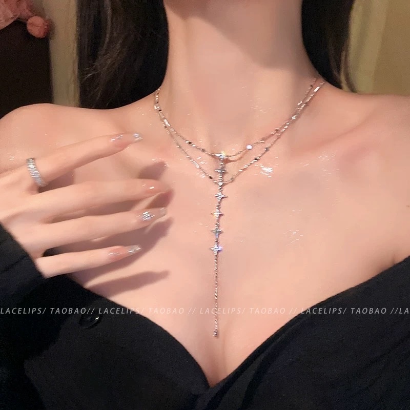 月映星河~胸链双层叠戴项链女身体链2025新款高级感锁骨链颈链春项链项链女拼接气质水晶项链珍珠项链珍珠水晶项链水晶项链项白底实物图