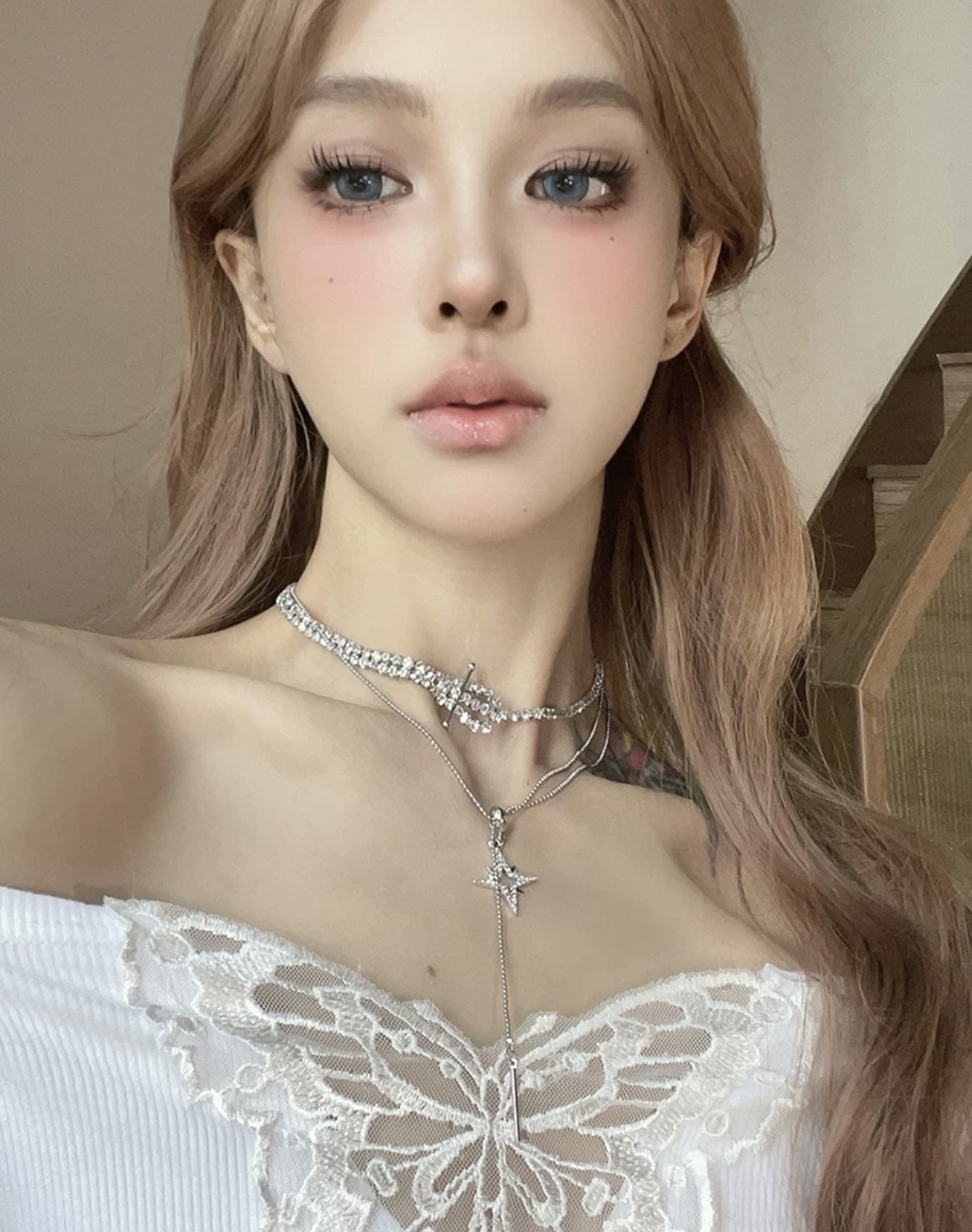 轻奢高级感重工双层镶钻星芒项链女甜酷风小众短款颈链锁骨链详情图4