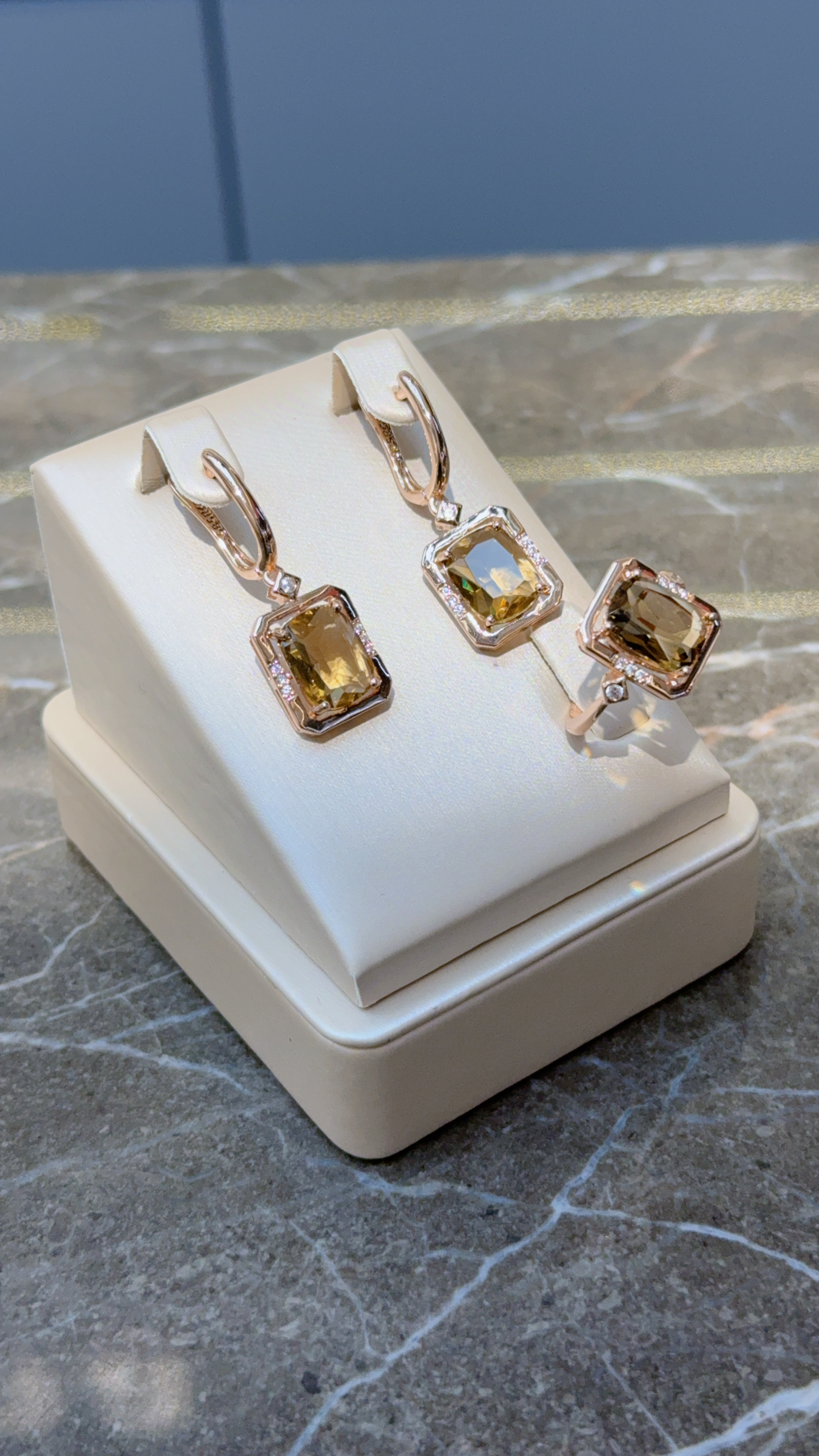 Gulkina Russian purple gold square ruby necklace earrings Ring Rose Gold patterned hollowed-out earrings accessory Women's jewelry set