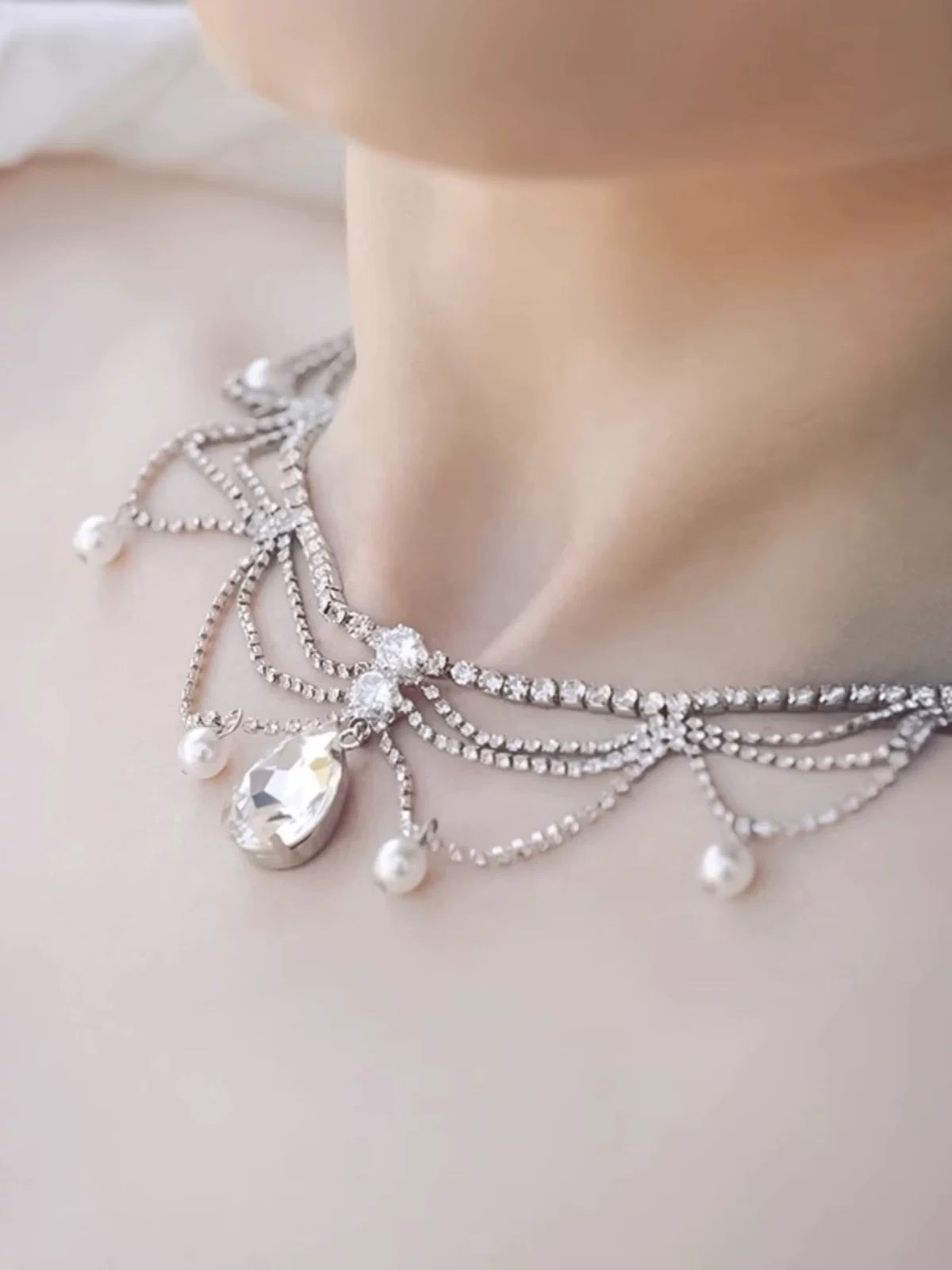 法式超闪水滴锆石项链轻奢晚宴精致小众高级感锁骨链详情图4