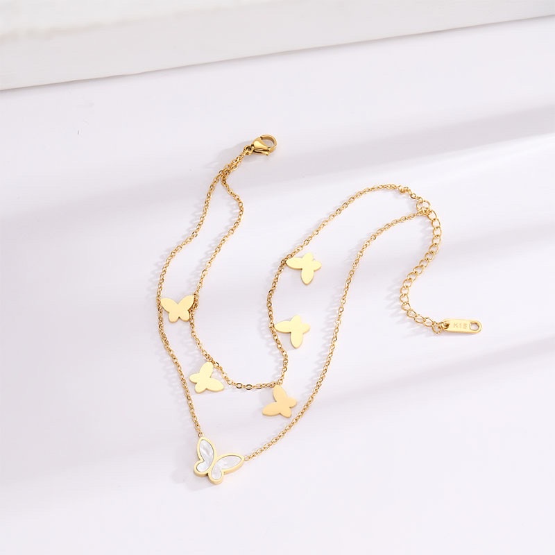 韩版简约白贝蝴蝶双层钛钢脚链女精致高级感轻奢百搭网红ins配饰不锈钢饰品
产品图