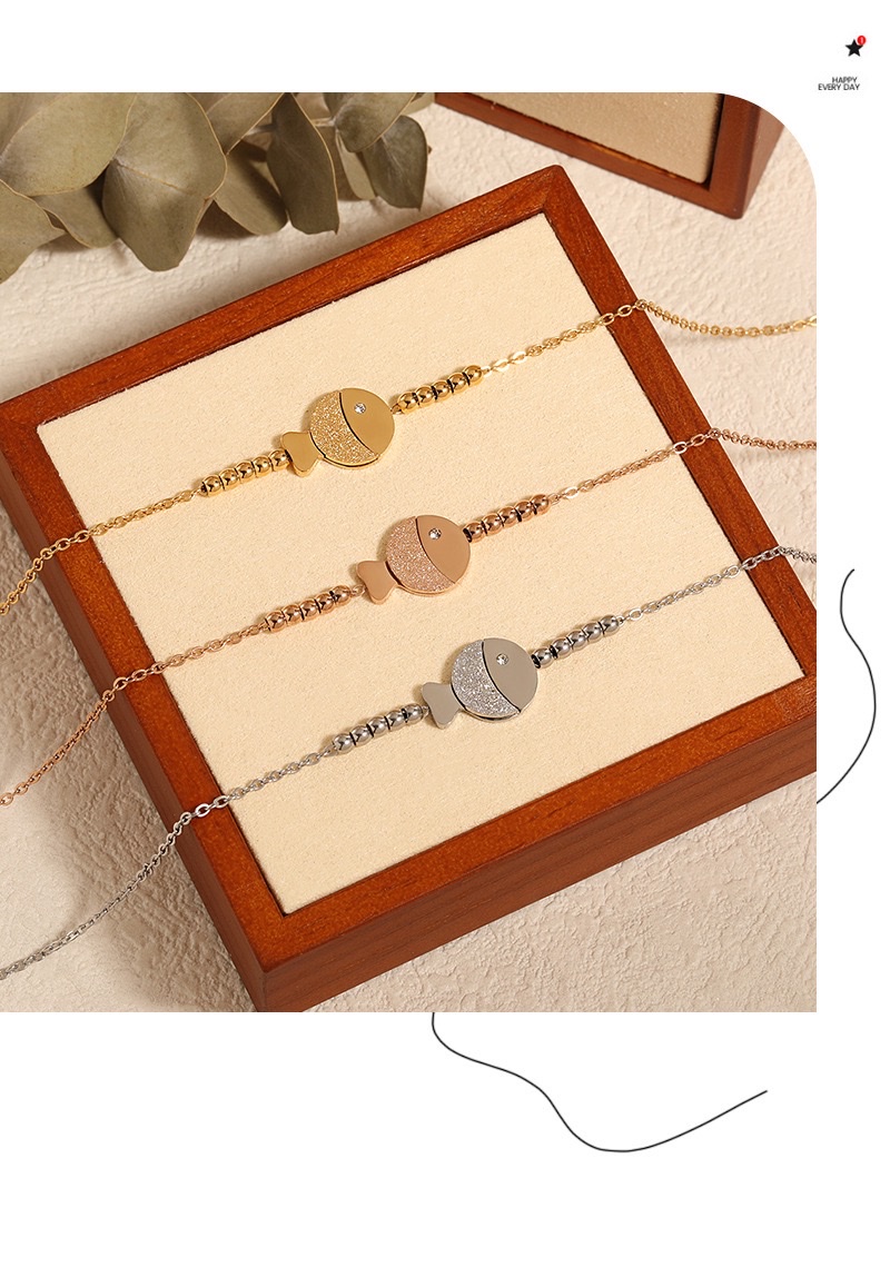 韩式ins风可爱甜美手工串珠亲嘴小鱼单钻脚链女钛钢金色脚饰不锈钢饰品详情图9